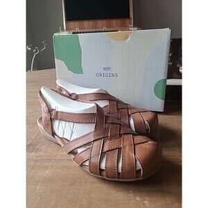 Earth Origins Womens 9 Leather Sling Back Berri Strappy‎ Sandals Fisherman NEW